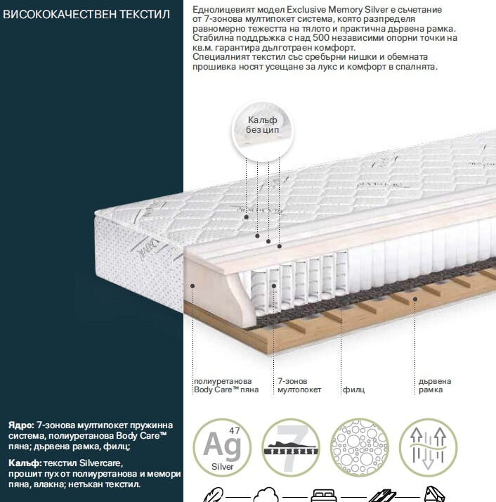 Alternative view of Еднолицев матрак SILVER EXCLUSIVE