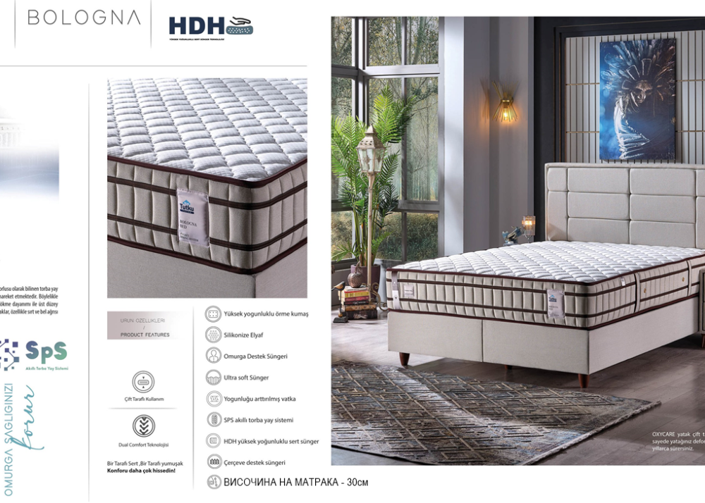 Alternative view of Тапицирано легло Bologna Сив Крем с матрак