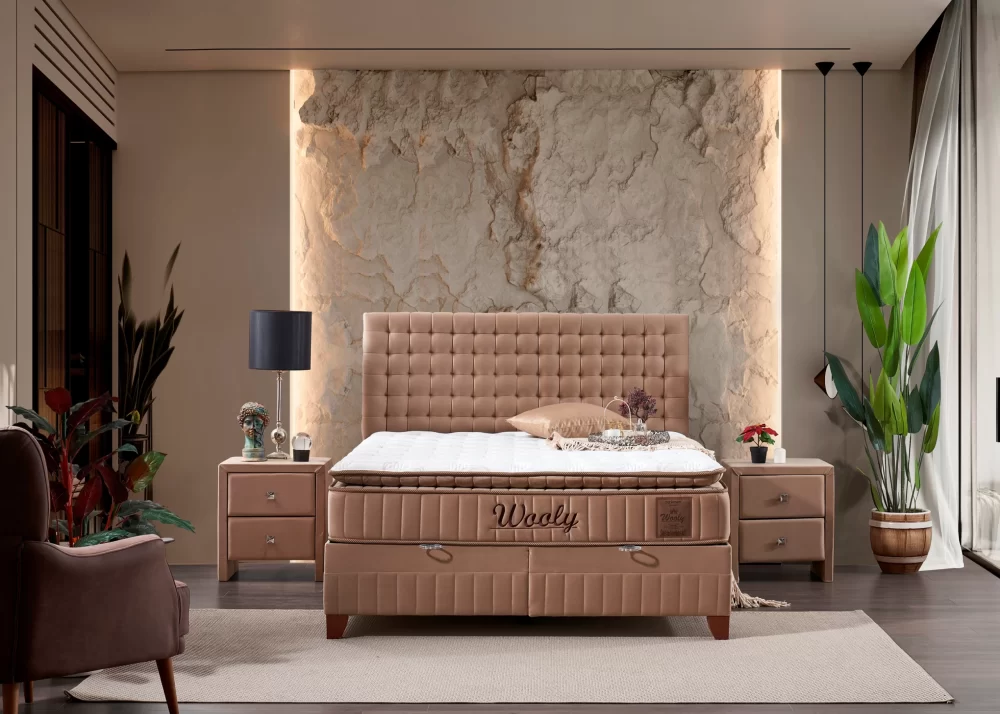 Alternative view of Тапицирано легло Wooly с матрак Wooly Охра