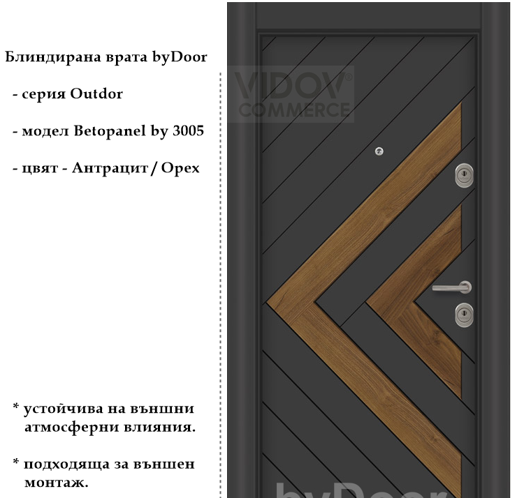Alternative view of Блиндирана врата Betopanel by 3005 Антрацит-Орех