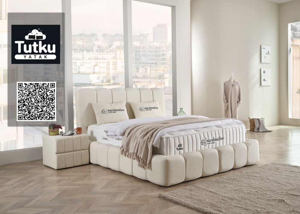 Тапицирано легло Marshmallow Бял крем