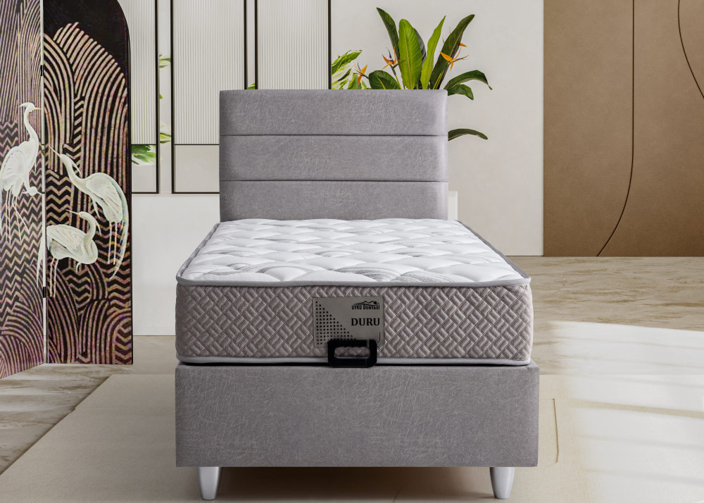 Alternative view of Единично тапицирано легло Duru Сребърно сиво - с матрак или без матрак