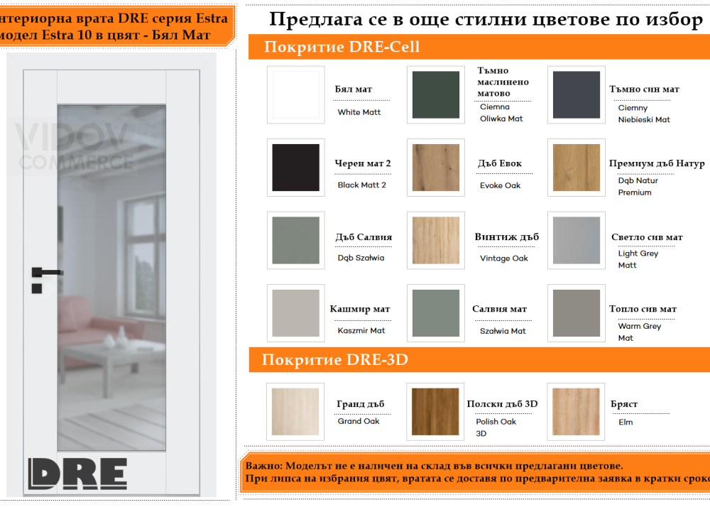 Интериорна врата DRE модел Estra 10 Бял Мат