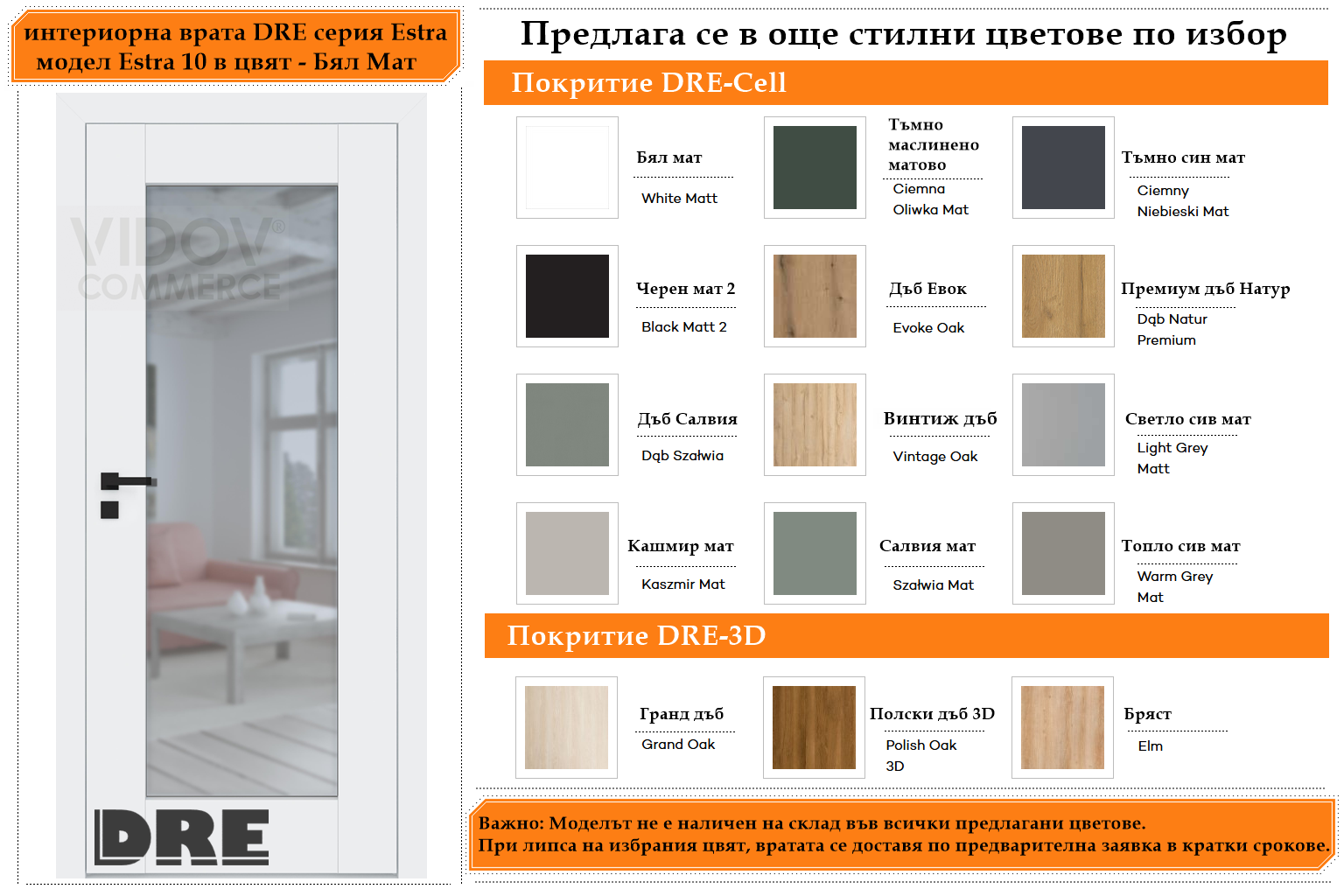 Интериорна врата DRE модел Estra 10 Бял Мат