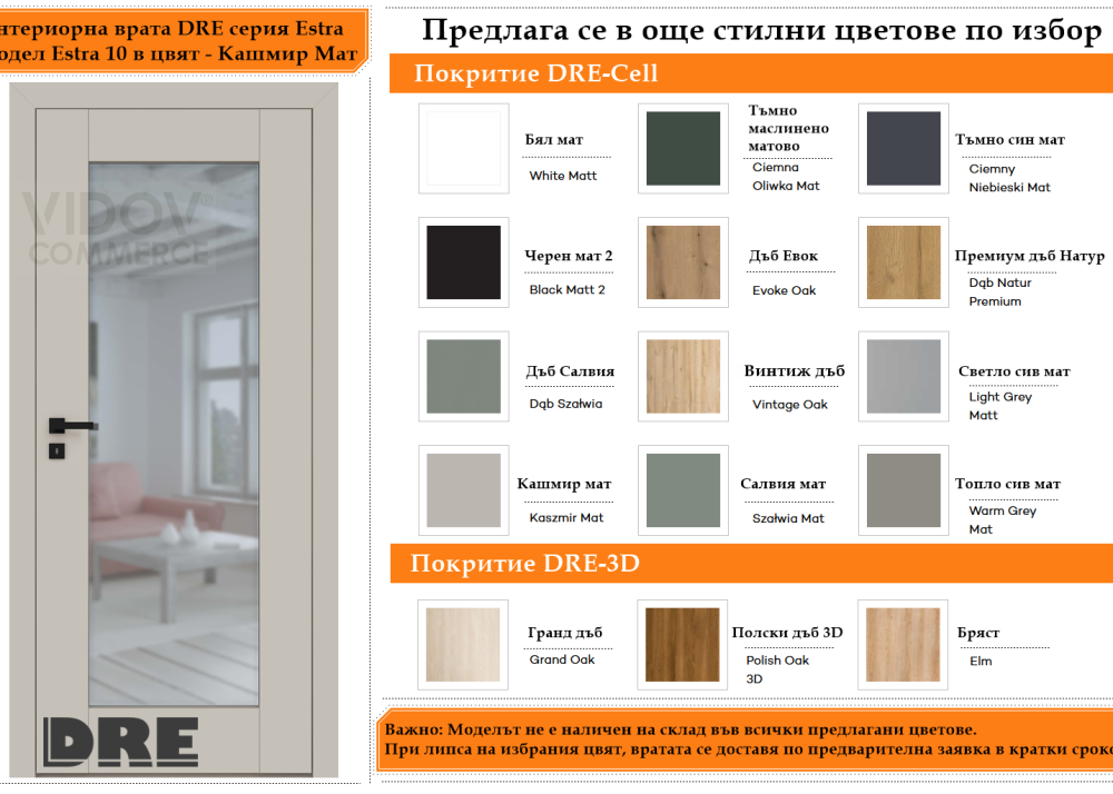 Интериорна врата DRE модел Estra 10 Кашмир Мат