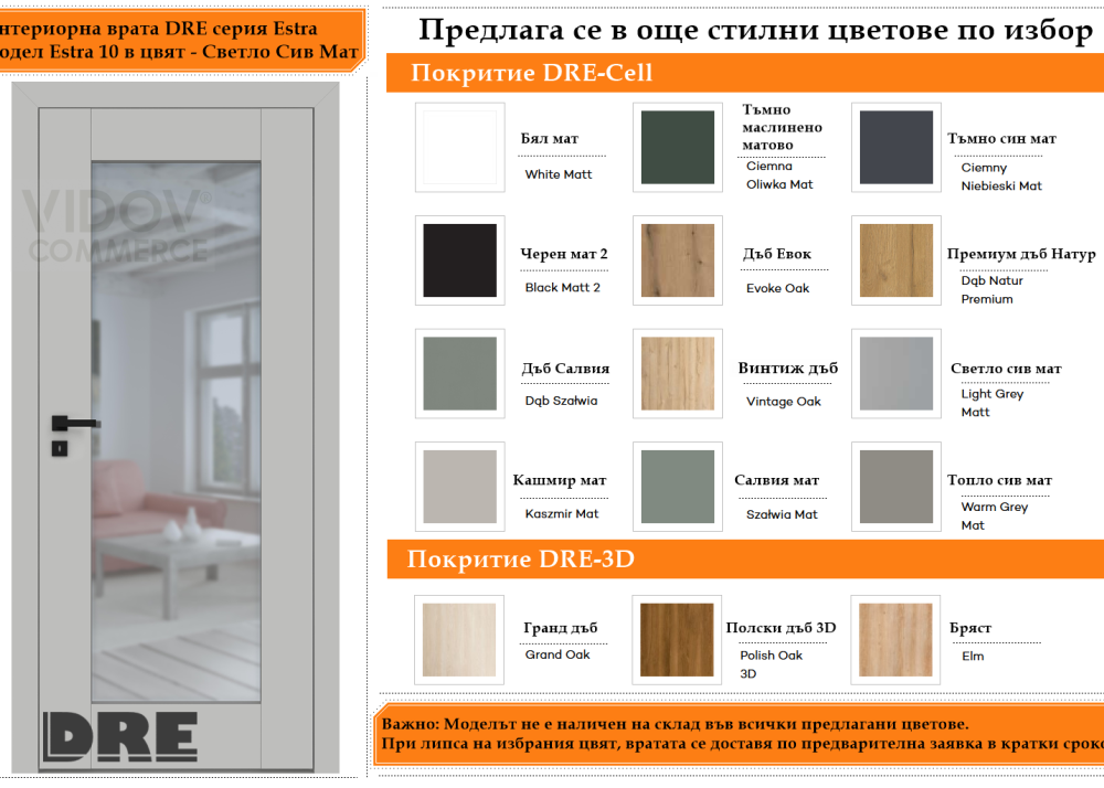 Интериорна врата DRE модел Estra 10 Светло Сив Мат