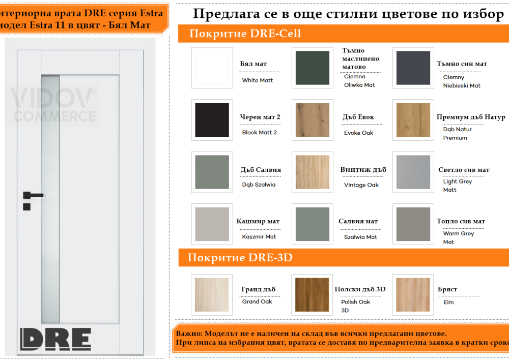 Интериорна врата DRE модел Estra 11 Бял Мат