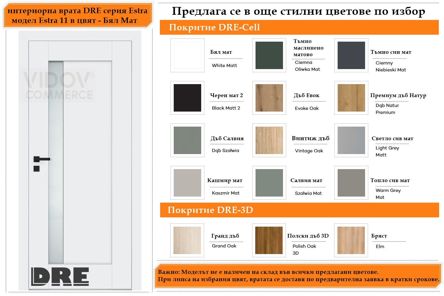 Интериорна врата DRE модел Estra 11 Бял Мат