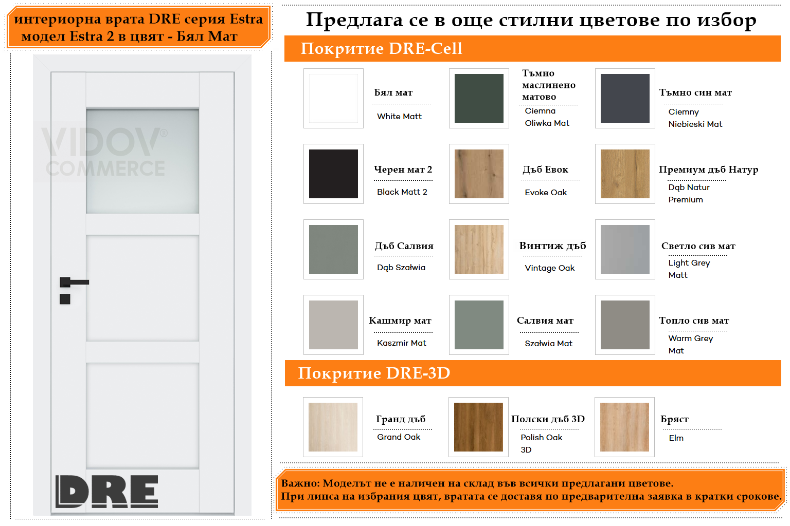 Интериорна врата DRE модел Estra 2 Бял Мат