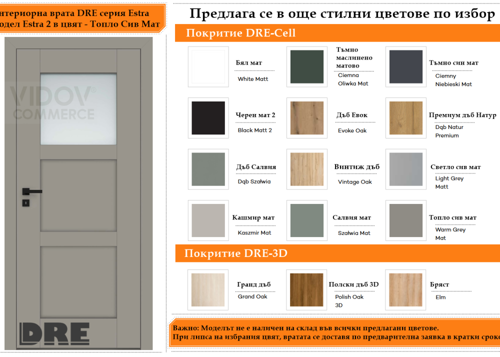 Интериорна врата DRE модел Estra 2 Топло Сив Мат