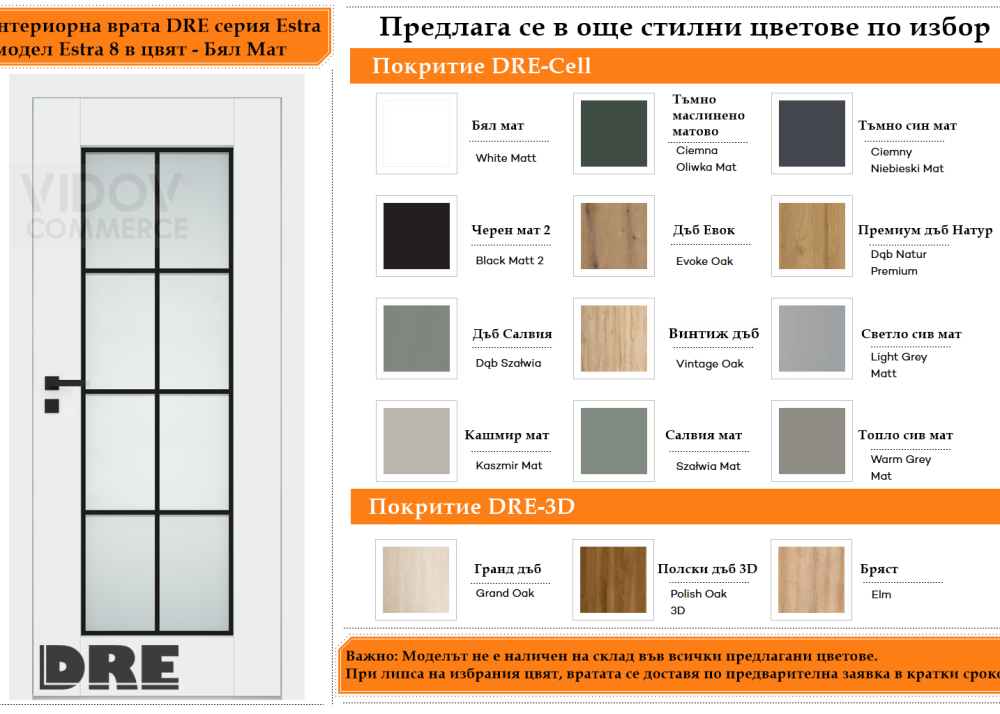 Интериорна врата DRE модел Estra 8 Бял Мат