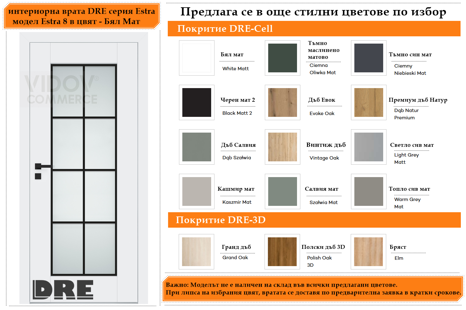 Интериорна врата DRE модел Estra 8 Бял Мат