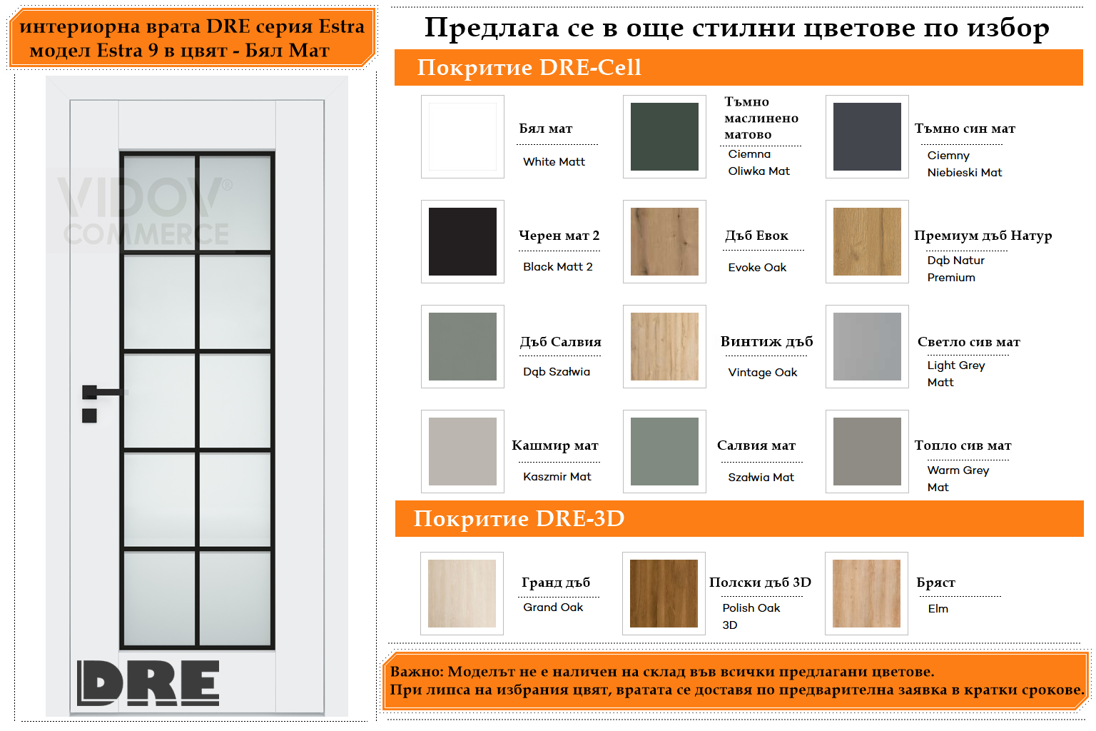 Интериорна врата DRE модел Estra 9 Бял Мат