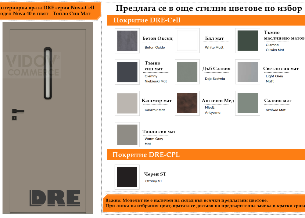 Интериорна врата DRE модел Nova 40 Топло Сив Мат