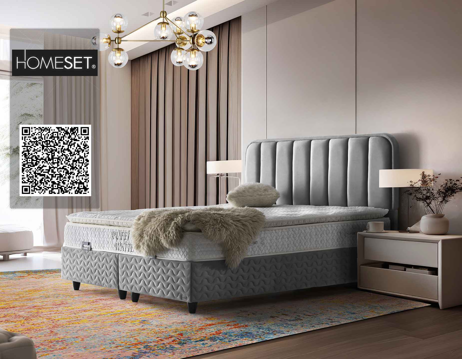 Тапицирано легло Puffi с матрак Puffi white